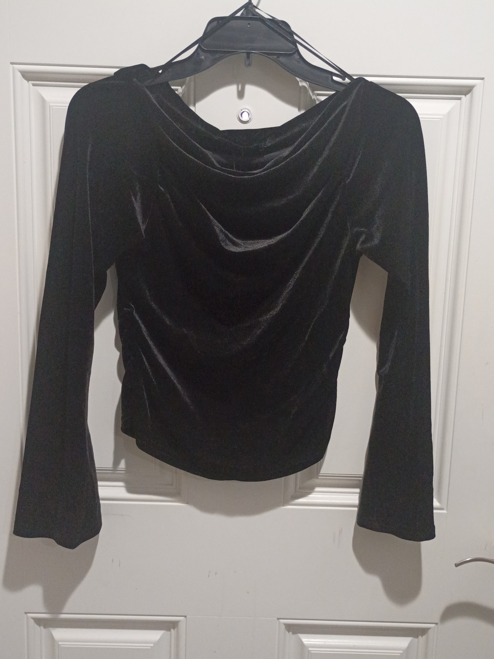 Sugarlips Black Velvet Cowl Neck Long Sleeve Top